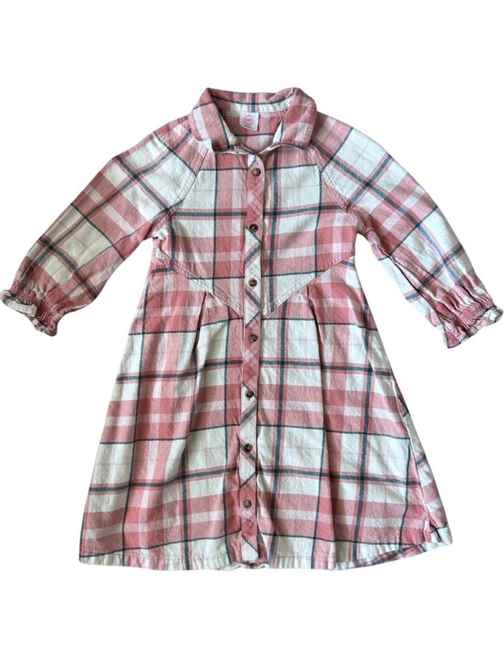 Girls Pink Plaid Dress, 100% Cotton, M (7/8)